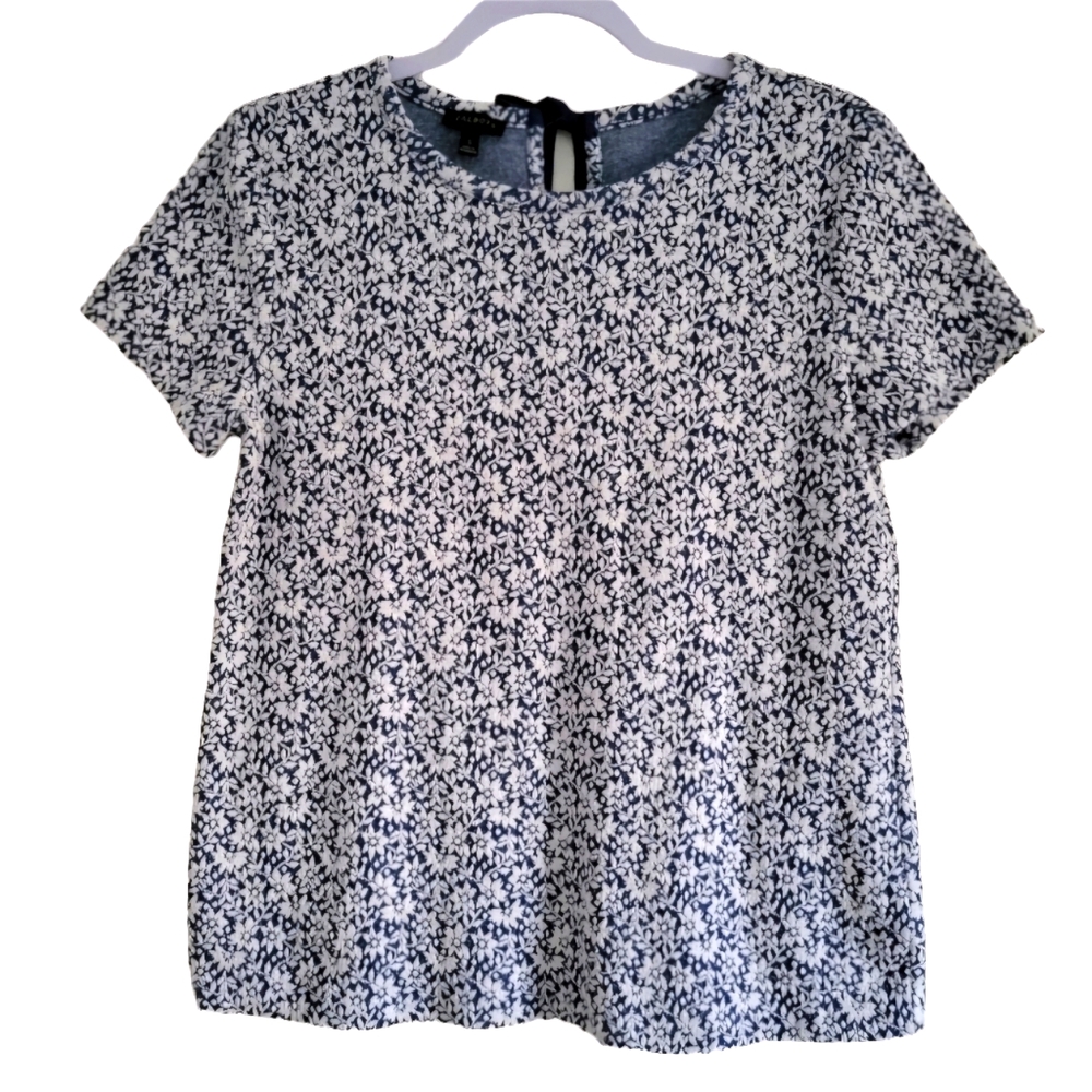 Talbots Boho Floral Pattern Blouse Blue Top‎ S